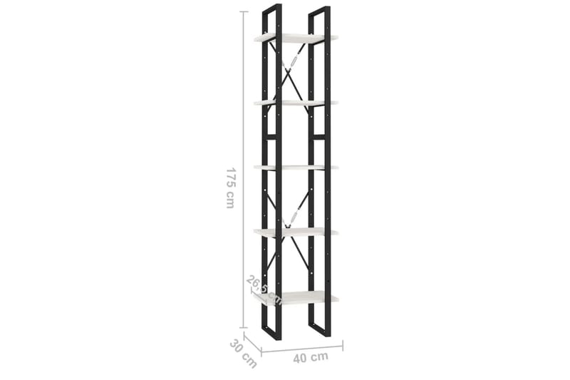 bogreol med 5 hylder 40x30x175 cm fyrretræ hvid - Hvid - Bogreol