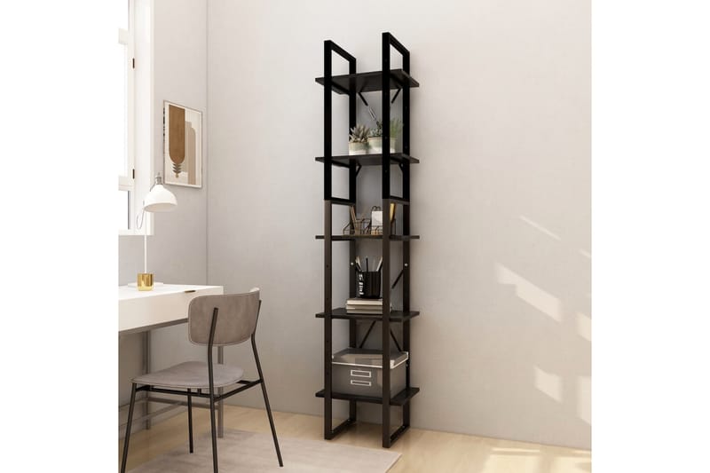 bogreol med 5 hylder 40x30x175 cm fyrretræ sort - Sort - Opbevaring - Hylder & Reoler - Bogreol
