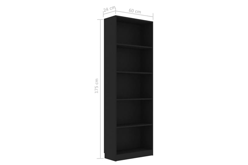 bogreol med 5 hylder 60 x 24 x 175 cm spånplade sort - Sort - Opbevaring - Hylder & Reoler - Bogreol