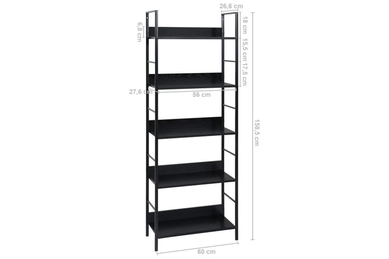 Bogreol Med 5 Hylder 60X27,6X158,5 cm Spånplade Sort - Opbevaring - Hylder & Reoler - Bogreol