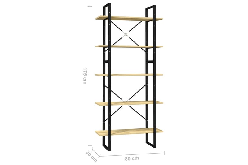 bogreol med 5 hylder 80x30x175 cm fyrretræ - Brun - Opbevaring - Hylder & Reoler - Bogreol