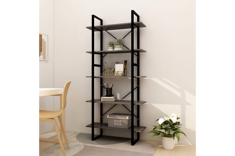 bogreol med 5 hylder 80x30x175 cm fyrretræ grå - Grå - Opbevaring - Hylder & Reoler - Bogreol