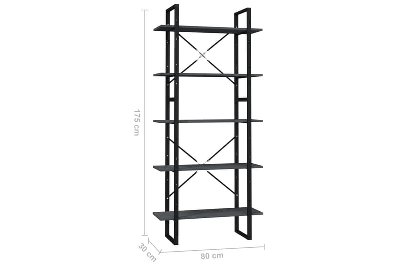 bogreol med 5 hylder 80x30x175 cm fyrretræ grå - Grå - Opbevaring - Hylder & Reoler - Bogreol