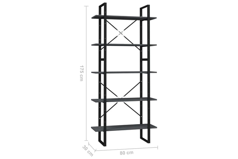 bogreol med 5 hylder 80x30x175 cm fyrretræ grå - Grå - Bogreol