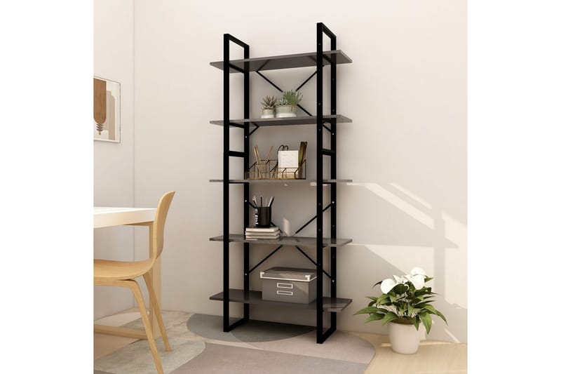bogreol med 5 hylder 80x30x175 cm spånplade grå - Grå - Opbevaring - Hylder & Reoler - Bogreol