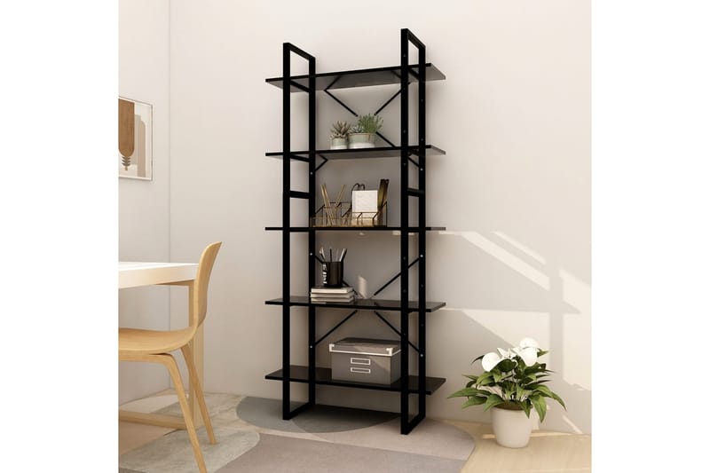 bogreol med 5 hylder 80x30x175 cm spånplade sort - Sort - Opbevaring - Hylder & Reoler - Bogreol