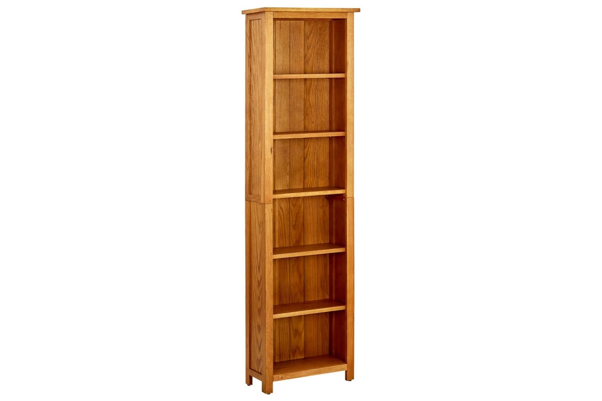 bogreol med 6 hylder 52x22x180 cm massivt egetræ - Brun - Opbevaring - Hylder & Reoler - Bogreol