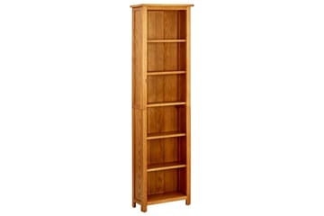 bogreol med 6 hylder 52x22x180 cm massivt egetræ - Brun - Opbevaring - Hylder & Reoler - Bogreol