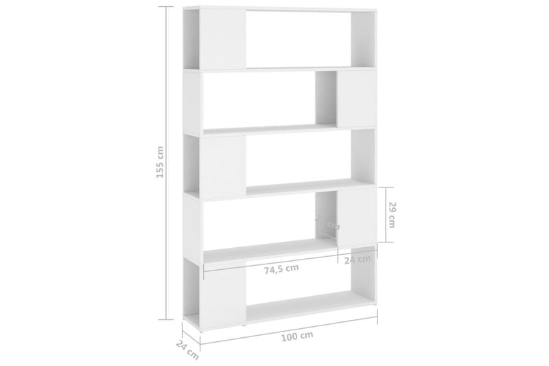 bogreol/rumdeler 100x24x155 cm spånplade hvid - Hvid - Opbevaring - Hylder & Reoler - Bogreol