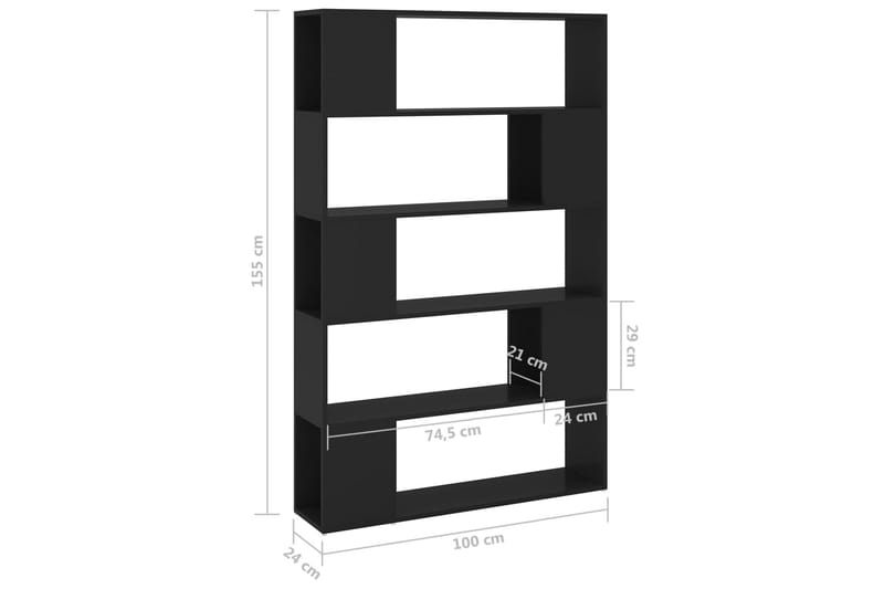 bogreol/rumdeler 100x24x155 cm spånplade sort - Sort - Bogreol