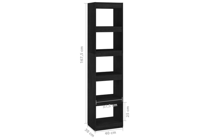 bogreol/rumdeler 40x30x167,5 cm massivt fyrretræ sort - Sort - Opbevaring - Hylder & Reoler - Bogreol