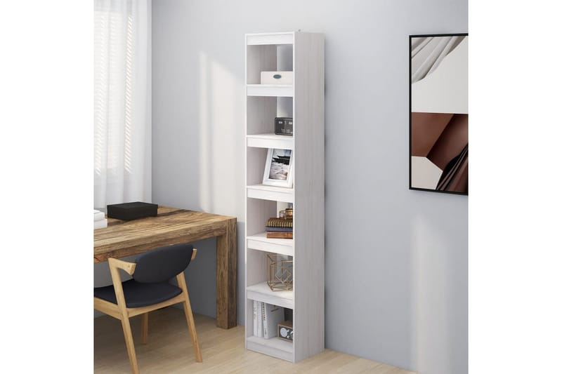 bogreol/rumdeler 40x30x199 cm massivt fyrretræ hvid - Hvid - Opbevaring - Hylder & Reoler - Bogreol