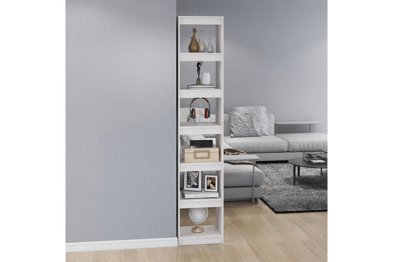bogreol/rumdeler 40x30x199 cm massivt fyrretræ hvid - Hvid - Opbevaring - Hylder & Reoler - Bogreol