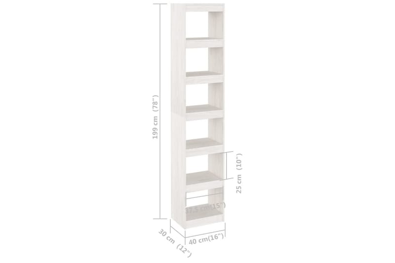 bogreol/rumdeler 40x30x199 cm massivt fyrretræ hvid - Hvid - Bogreol