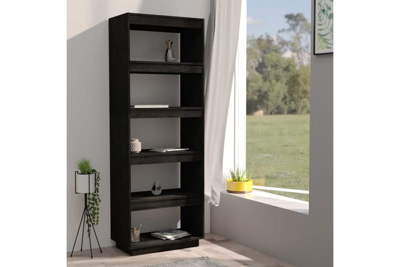 bogreol/rumdeler 60x35x167 cm massivt fyrretræ sort - Sort - Opbevaring - Hylder & Reoler - Bogreol