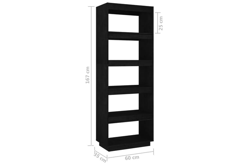 bogreol/rumdeler 60x35x167 cm massivt fyrretræ sort - Sort - Bogreol