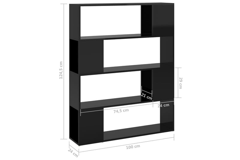 bogskab/rumdeler 100x24x124 cm spånplade sort højglans - Sort - Bogreol