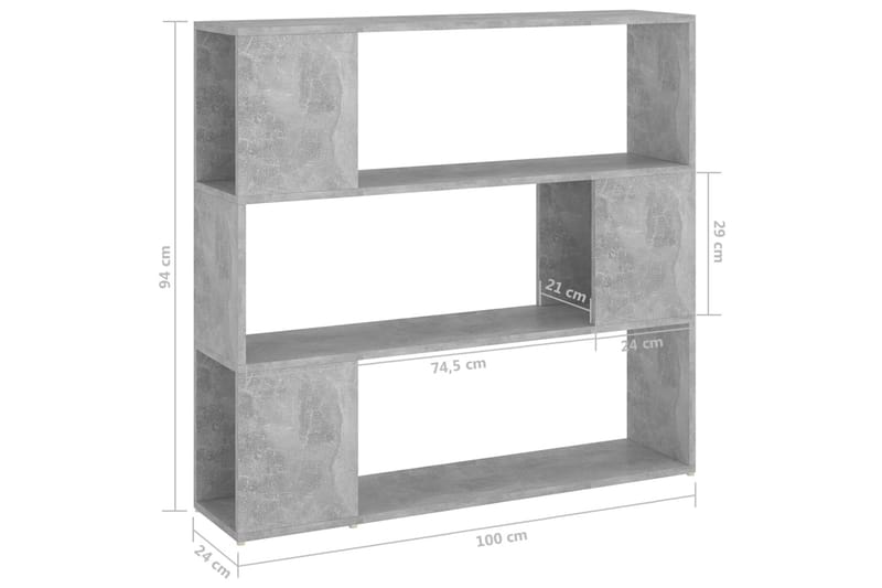 bogskab/rumdeler 100x24x94 cm spånplade betongrå - Grå - Bogreol