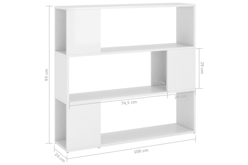 bogskab/rumdeler 100x24x94 cm spånplade hvid højglans - Hvid - Bogreol