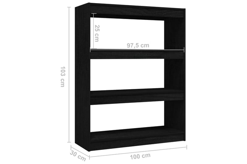 bogskab/rumdeler 100x30x103 cm massivt fyrretræ sort - Sort - Opbevaring - Hylder & Reoler - Bogreol
