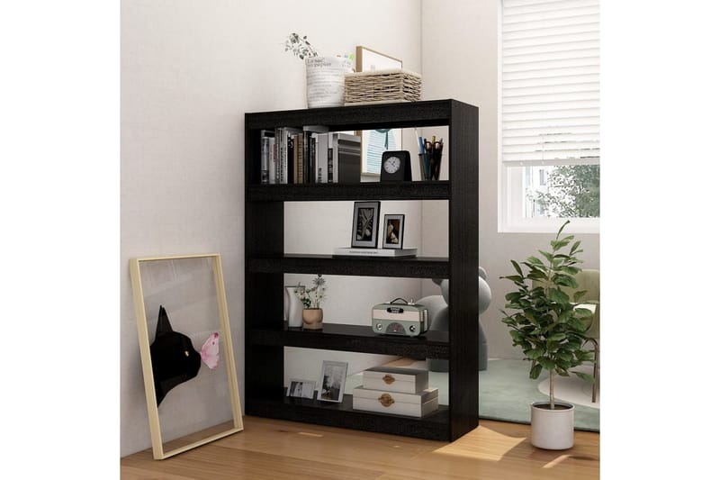 bogskab/rumdeler 100x30x135,5 cm massivt fyrretræ sort - Sort - Opbevaring - Hylder & Reoler - Bogreol