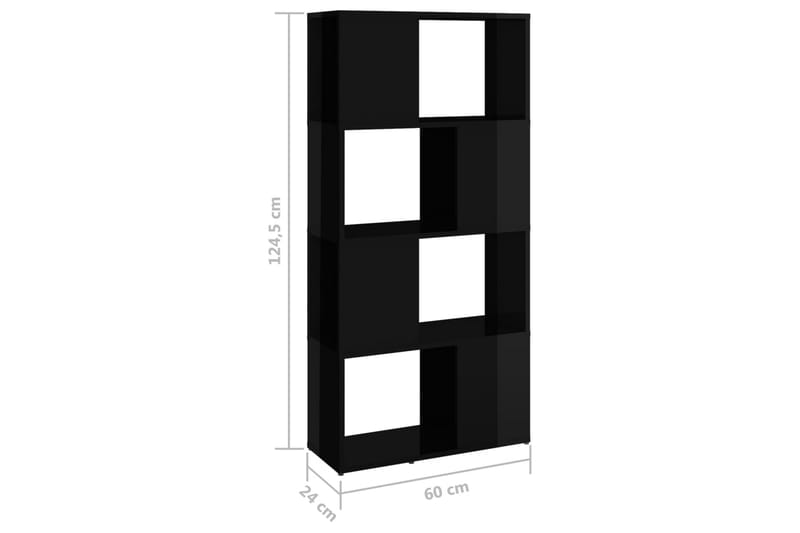 bogskab/rumdeler 60x24x124,5 cm spånplade sort højglans - Sort - Bogreol