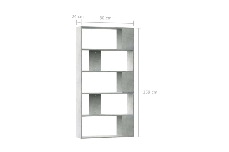 bogskab/rumdeler 80 x 24 x 159 cm spånplade betongrå - Bogreol