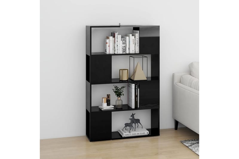 bogskab/rumdeler 80x24x124,5 cm spånplade sort højglans - Sort - Opbevaring - Hylder & Reoler - Bogreol