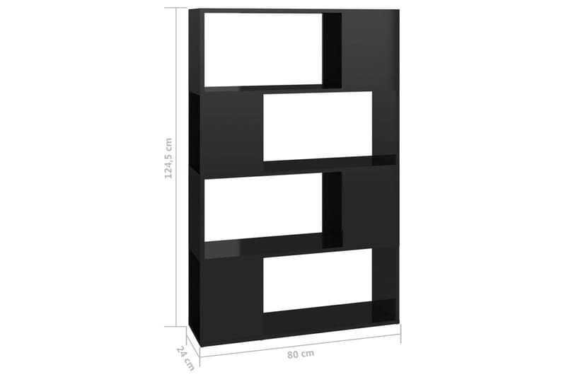 bogskab/rumdeler 80x24x124,5 cm spånplade sort højglans - Sort - Bogreol