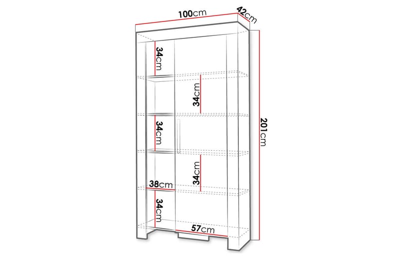 Cezar hylde 100x42x201 cm - Beige / Grå - Opbevaring - Hylder & Reoler - Bogreol
