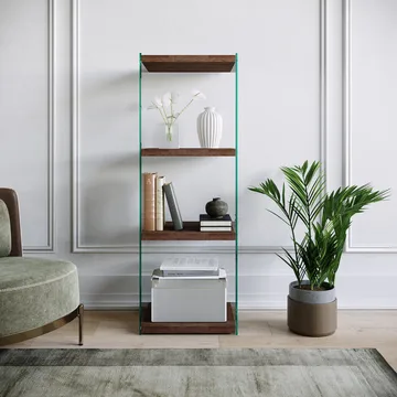 Dalshult Bogreol 40 cm i Glas med Træplade - Gennemsigtig - Opbevaring - Hylder & Reoler - Bogreol