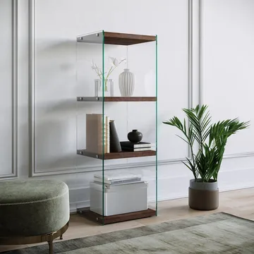 Dalshult Bogreol 40 cm i Glas med Træplade - Gennemsigtig - Opbevaring - Hylder & Reoler - Bogreol