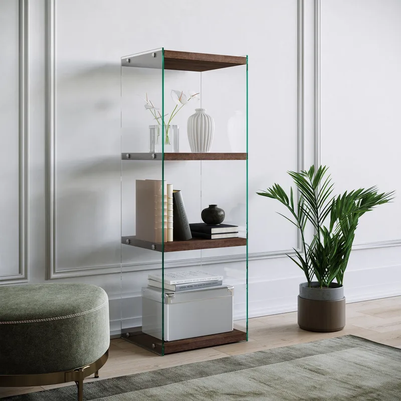 Dalshult Bogreol 40 cm i Glas med Træplade, Gennemsigtig