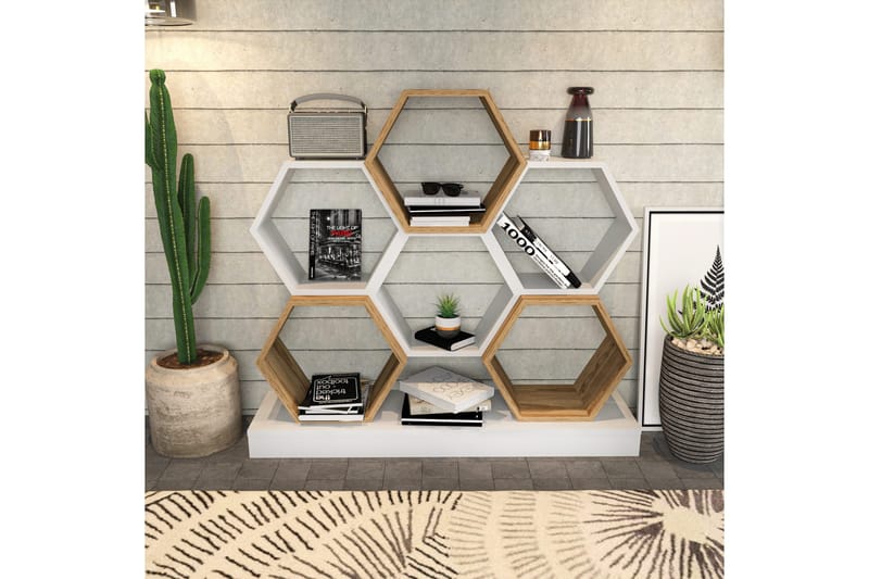 Desgrar Bogreol 120x109 cm i Eg - Hvid - Opbevaring - Hylder & Reoler - Bogreol