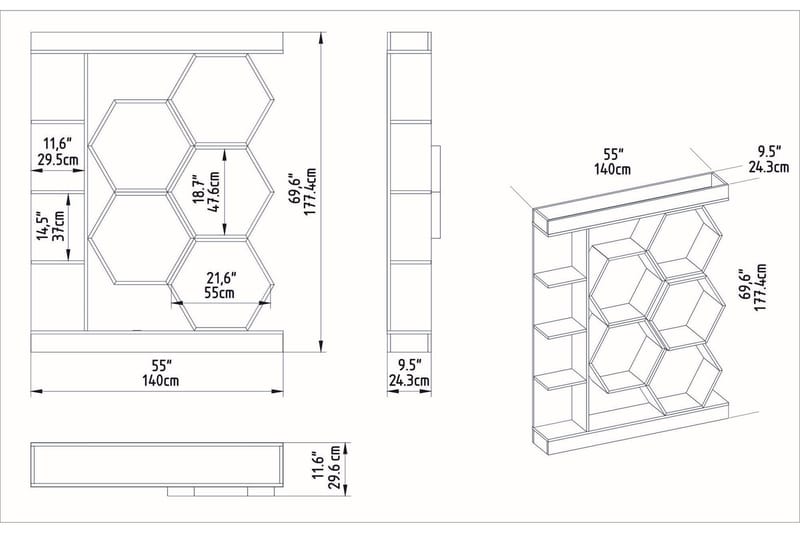 Desgrar Bogreol 140x177,4 cm - Hvid - Bogreol