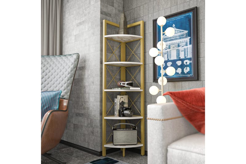Desgrar Bogreol 30,5x160 cm - Guld - Opbevaring - Hylder & Reoler - Hjørnehylde og hjørnereol