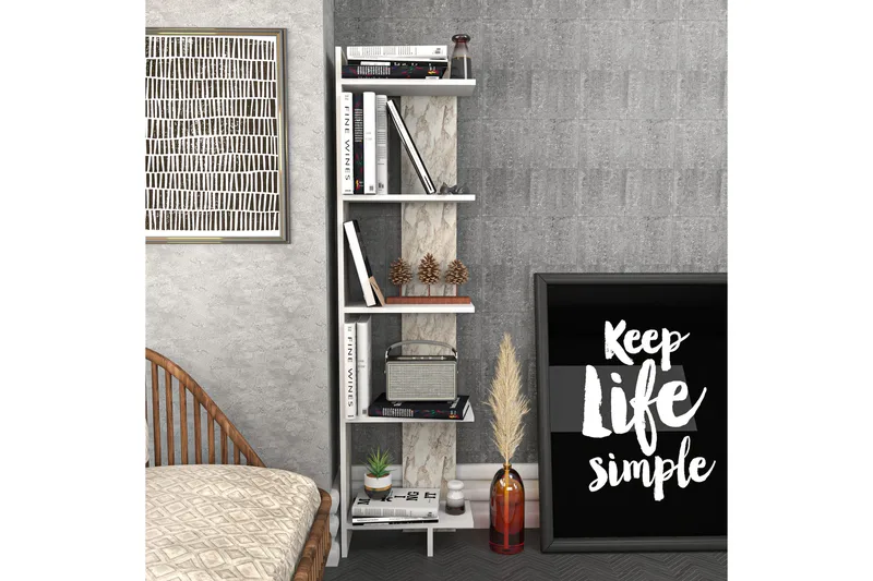 Desgrar Bogreol 45,2x180 cm - Hvid - Opbevaring - Hylder & Reoler - Bogreol