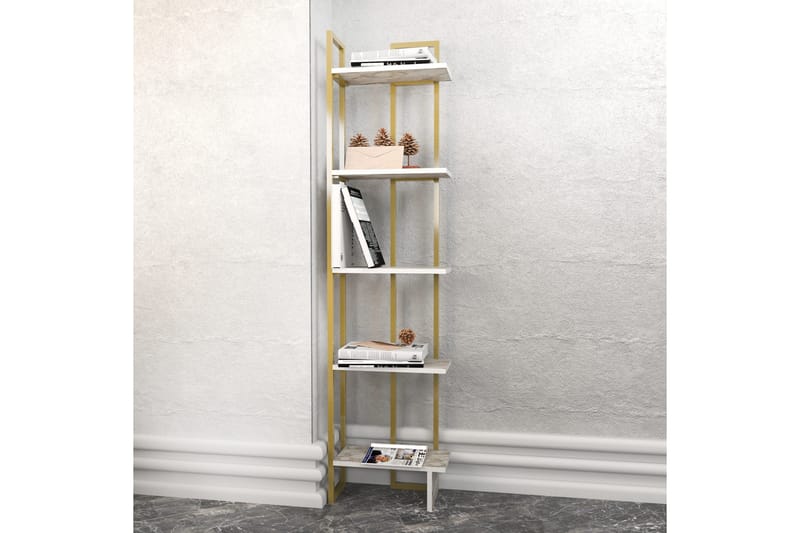 Desgrar Bogreol 45.2x180 cm i Træ med Metalramme - Hvid - Opbevaring - Hylder & Reoler - Bogreol