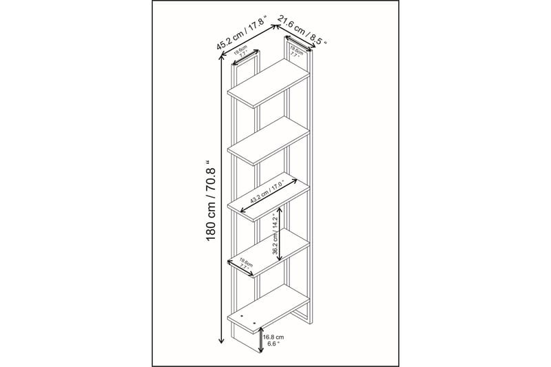 Desgrar Bogreol 45.2x180 cm i Træ med Metalramme - Hvid - Opbevaring - Hylder & Reoler - Bogreol