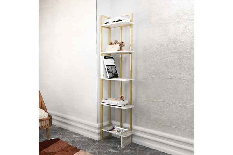 Desgrar Bogreol 45.2x180 cm i Træ med Metalramme - Hvid - Opbevaring - Hylder & Reoler - Bogreol