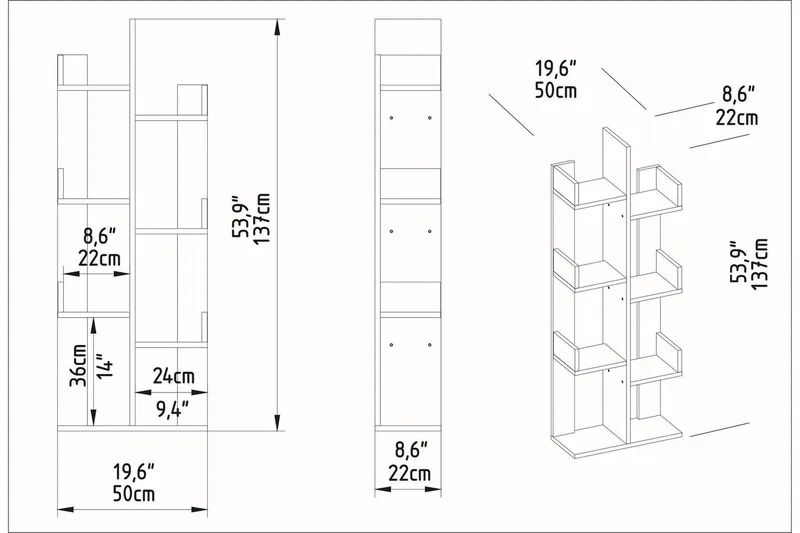 Desgrar Bogreol 50x173 cm - Brun - Opbevaring - Hylder & Reoler - Bogreol