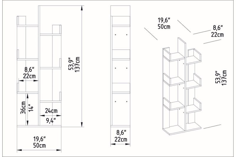 Desgrar Bogreol 50x173 cm i Valnød - Brun - Opbevaring - Hylder & Reoler - Bogreol