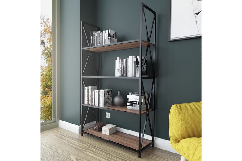 Desgrar Bogreol 94x150 cm i Metal med Træplade - Sort - Opbevaring - Hylder & Reoler - Bogreol