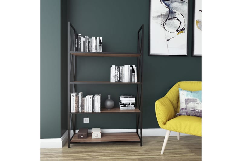 Desgrar Bogreol 94x150 cm i Metal med Træplade - Sort - Opbevaring - Hylder & Reoler - Bogreol