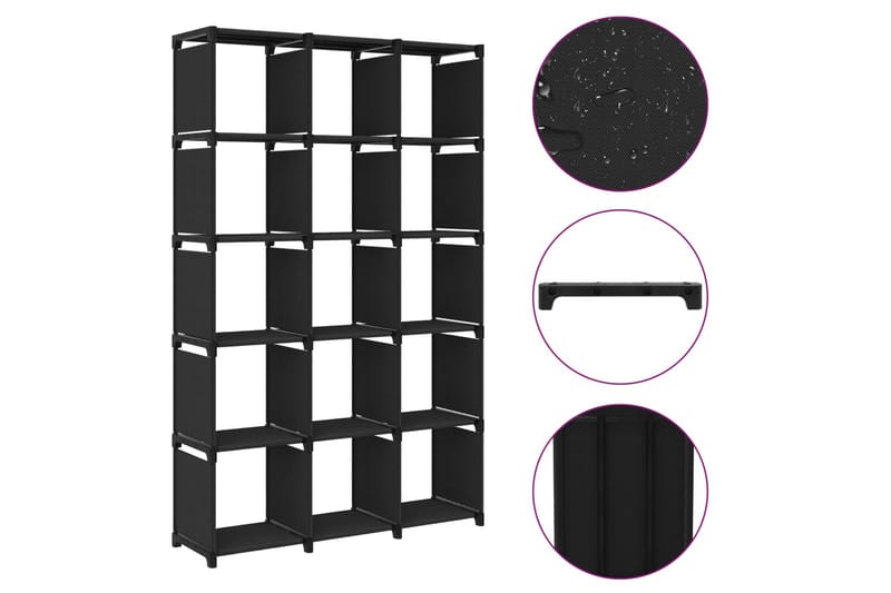 Displayreol Med 15 Kubeformede Rum 103x30x175,5 cm Stof Sort - Opbevaring - Hylder & Reoler - Bogreol