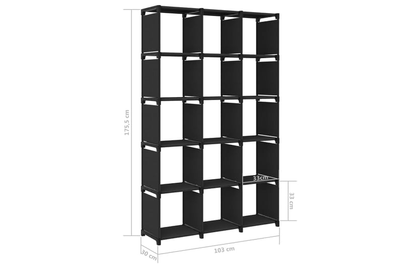 Displayreol Med 15 Kubeformede Rum 103x30x175,5 cm Stof Sort - Opbevaring - Hylder & Reoler - Bogreol