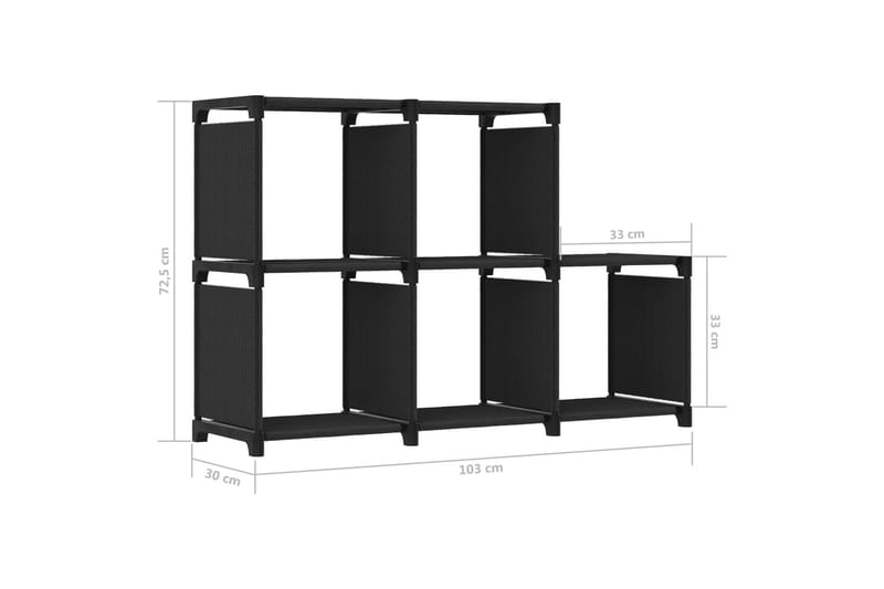 Displayreol Med 5 Kubeformede Rum 103x30x72,5 cm Stof Sort - Opbevaring - Hylder & Reoler - Bogreol