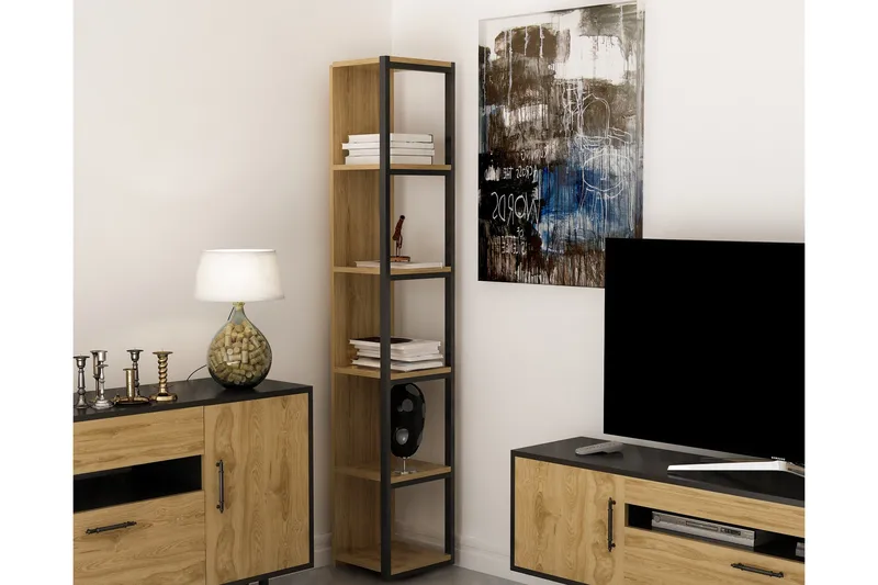Højde bogreol 34 cm - Brun / sort - Opbevaring - Hylder & Reoler - Bogreol