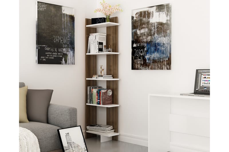 Højde bogreol 45 cm - Brun / hvid - Opbevaring - Hylder & Reoler - Bogreol
