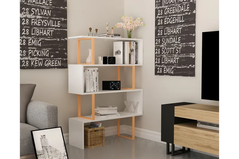 Højde bogreol 92 cm - Gul / hvid - Opbevaring - Hylder & Reoler - Bogreol